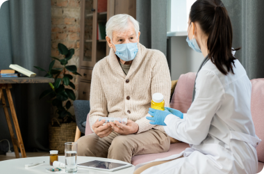 old aged man receives diabetic healthcare consultation