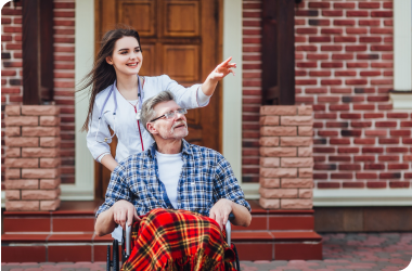 Elderly person receiving assistance with errands and transportation