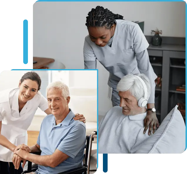 mockup of elderly people receiving homecare services