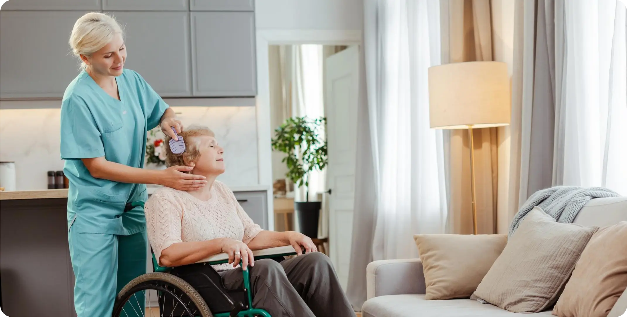 Caregiver from a home care agency in Pennsylvania provides care to a senior with disabilities.